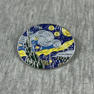 Enamel Pin Starry Night Brooch Van Gogh Lapel Artist Badge Jewelry, New,Oval
